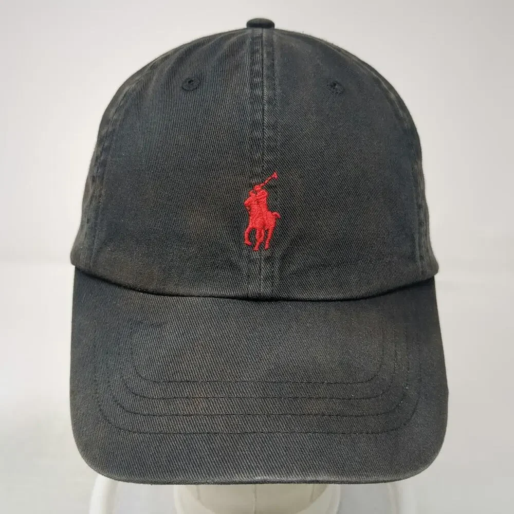 Polo Ralph Lauren Baseball Cap Black One Size Red Pony Logo Adjustable Strap Hat